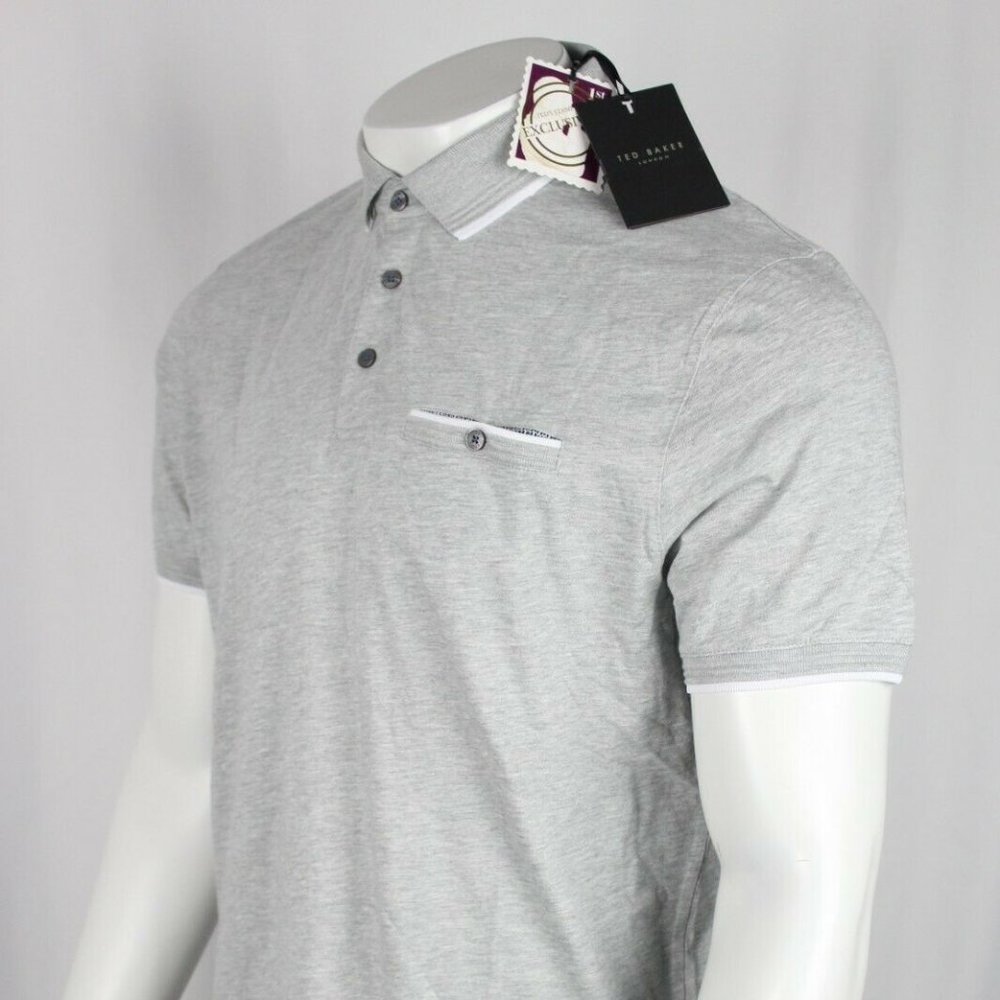 Ted Baker London Men's Derry Slim Fit Short Sleeve Polo Size 6 / XXL Light Grey